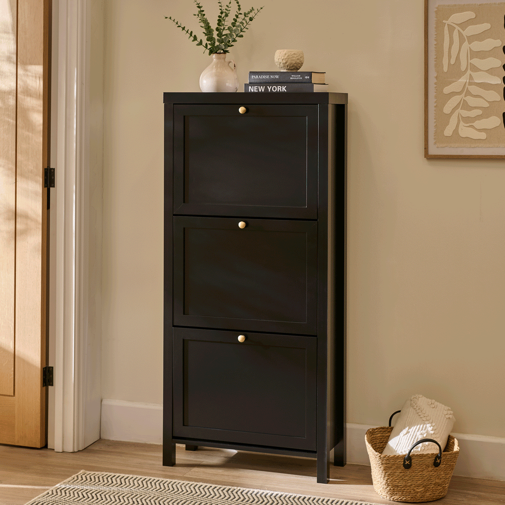 Charlie 3 Door Shoe Cabinet - Noir Black