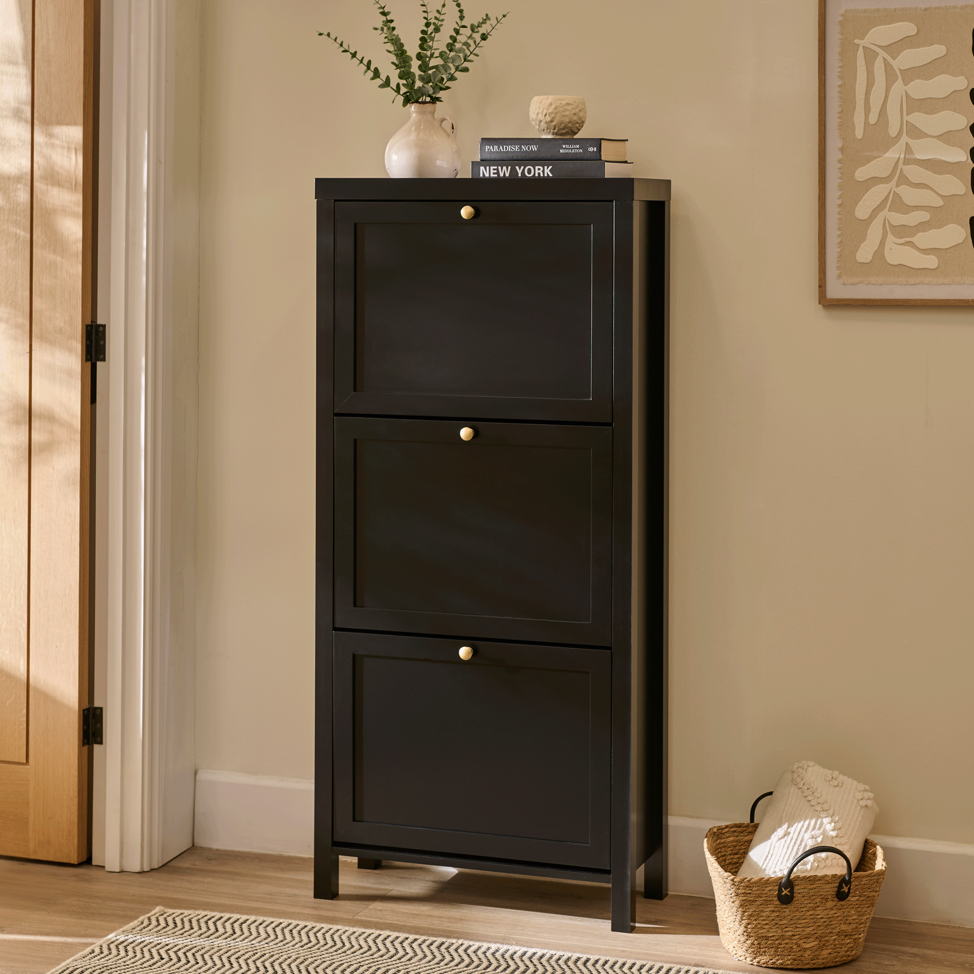 Charlie 3 Door Shoe Cabinet - Noir Black