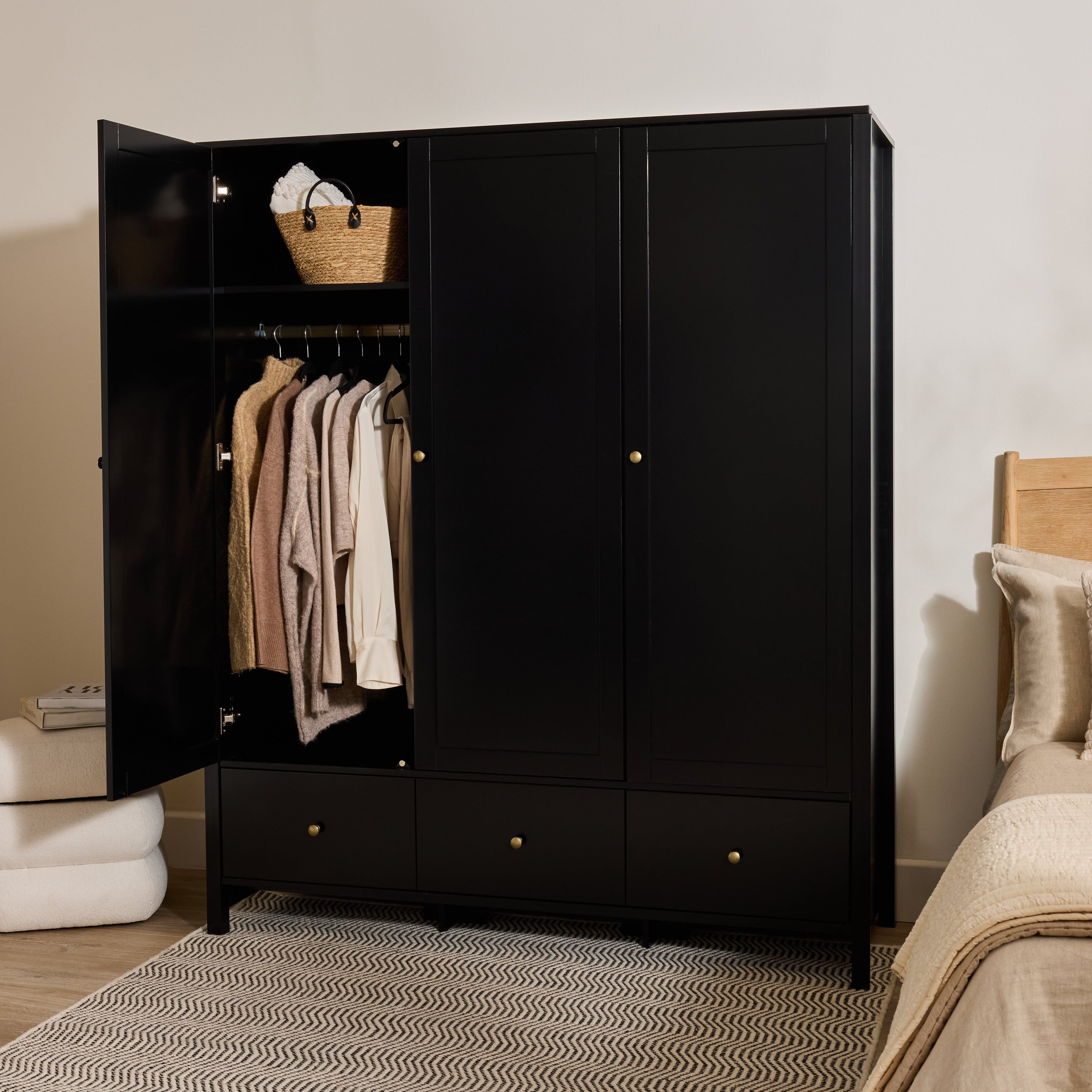 Charlie 3 Door Wardrobe - Black