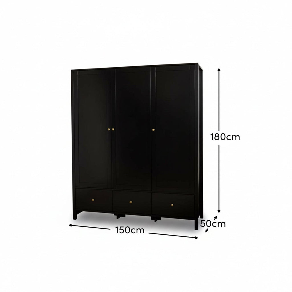 Charlie 3 Door Wardrobe - Black