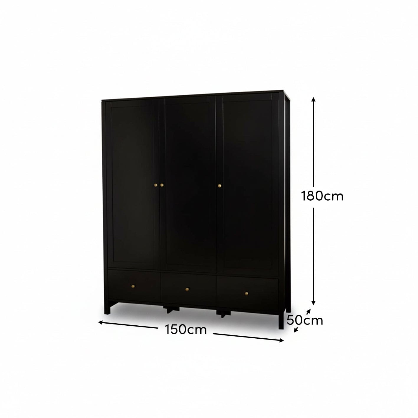 Charlie 3 Door Wardrobe - Black