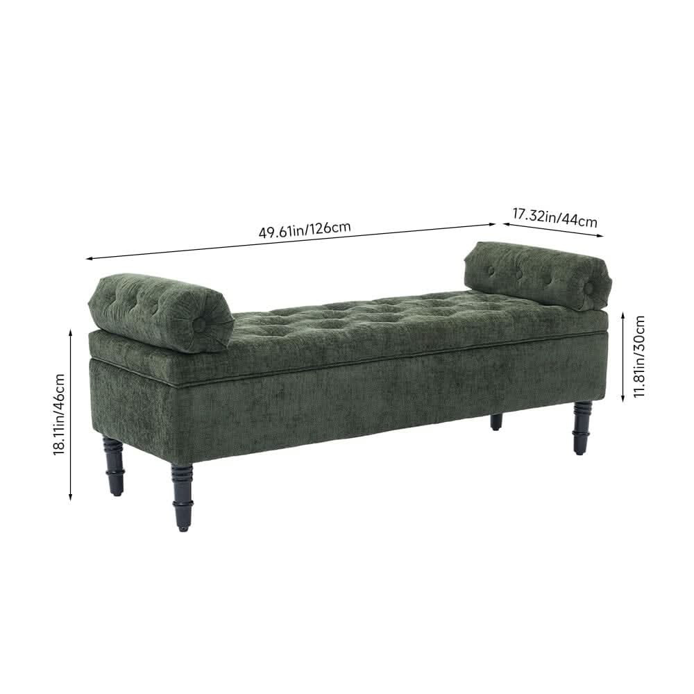 Chenille Upholstered Storage Bench with Lift-Up Seat and Double Cushions