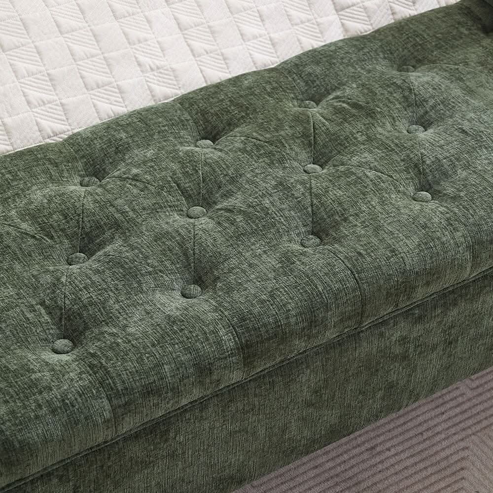 Chenille Upholstered Storage Bench with Lift-Up Seat and Double Cushions