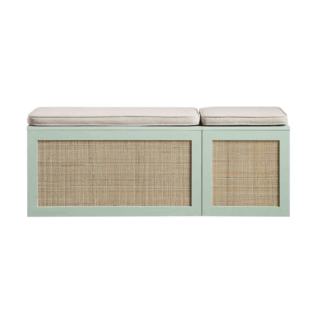Frances Woven Rattan Triple Storage Stool Set with Cushion, Mint