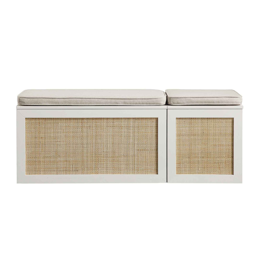 Frances Woven Rattan Triple Storage Stool Set with Cushion, White