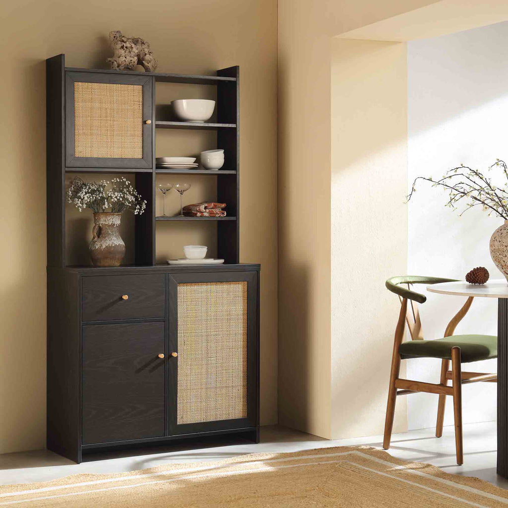 Frances Woven Rattan Dresser, Black