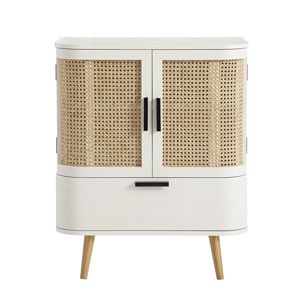 Izzy Curved Rattan 1-Drawer Small Sideboard, White