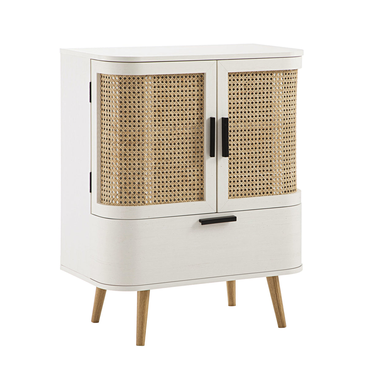 Izzy Curved Rattan 1-Drawer Small Sideboard, White
