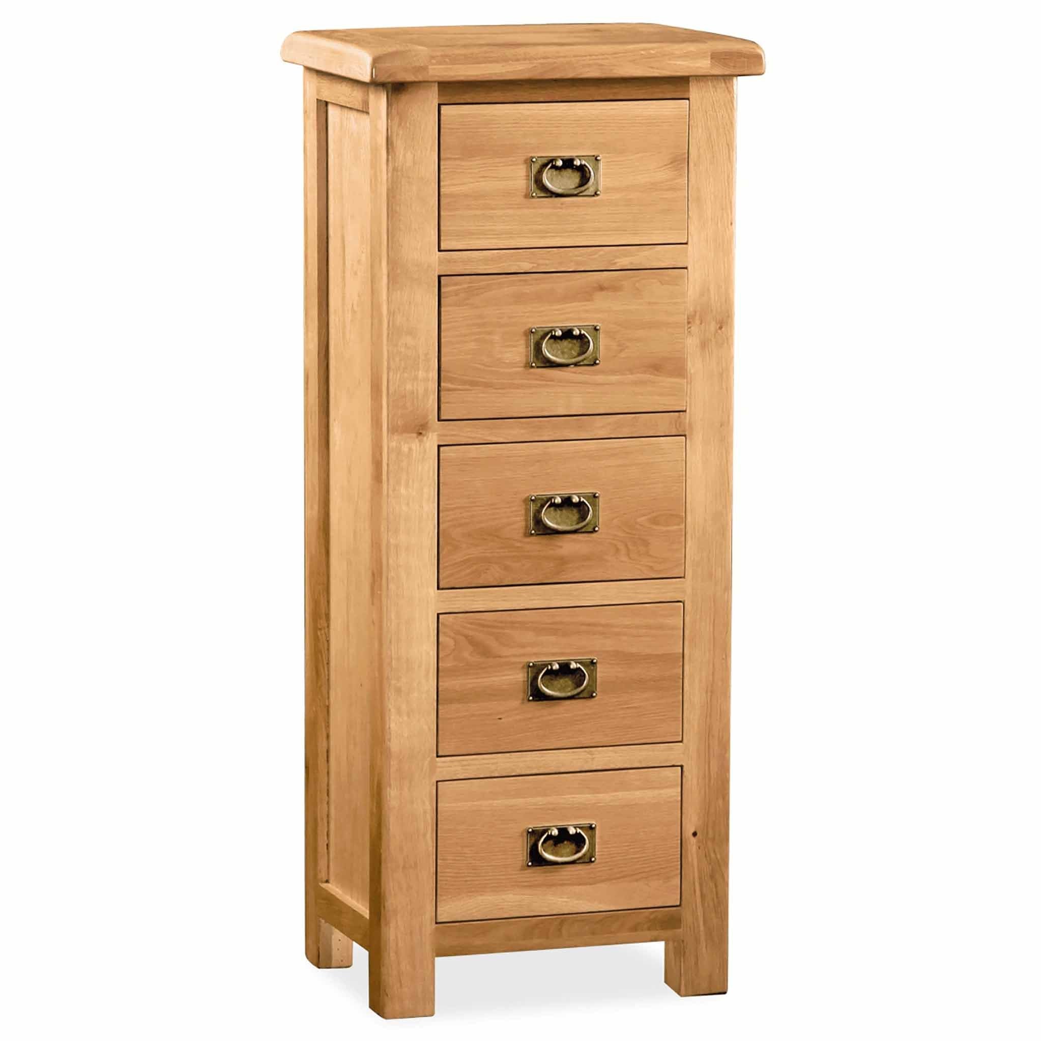 Zelah Oak 5 Drawer Tallboy Chest
