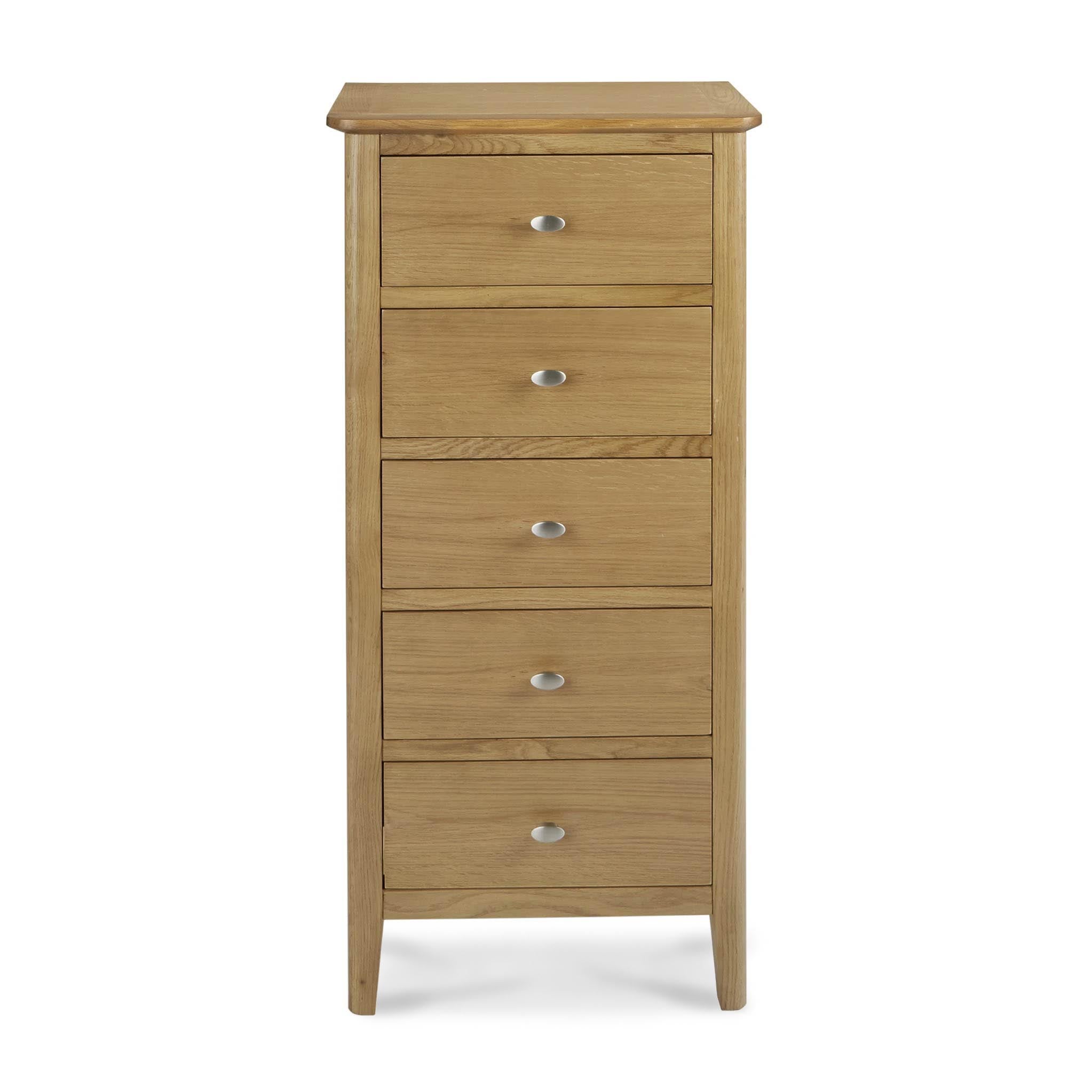 Alba Oak 5 Drawer Tallboy