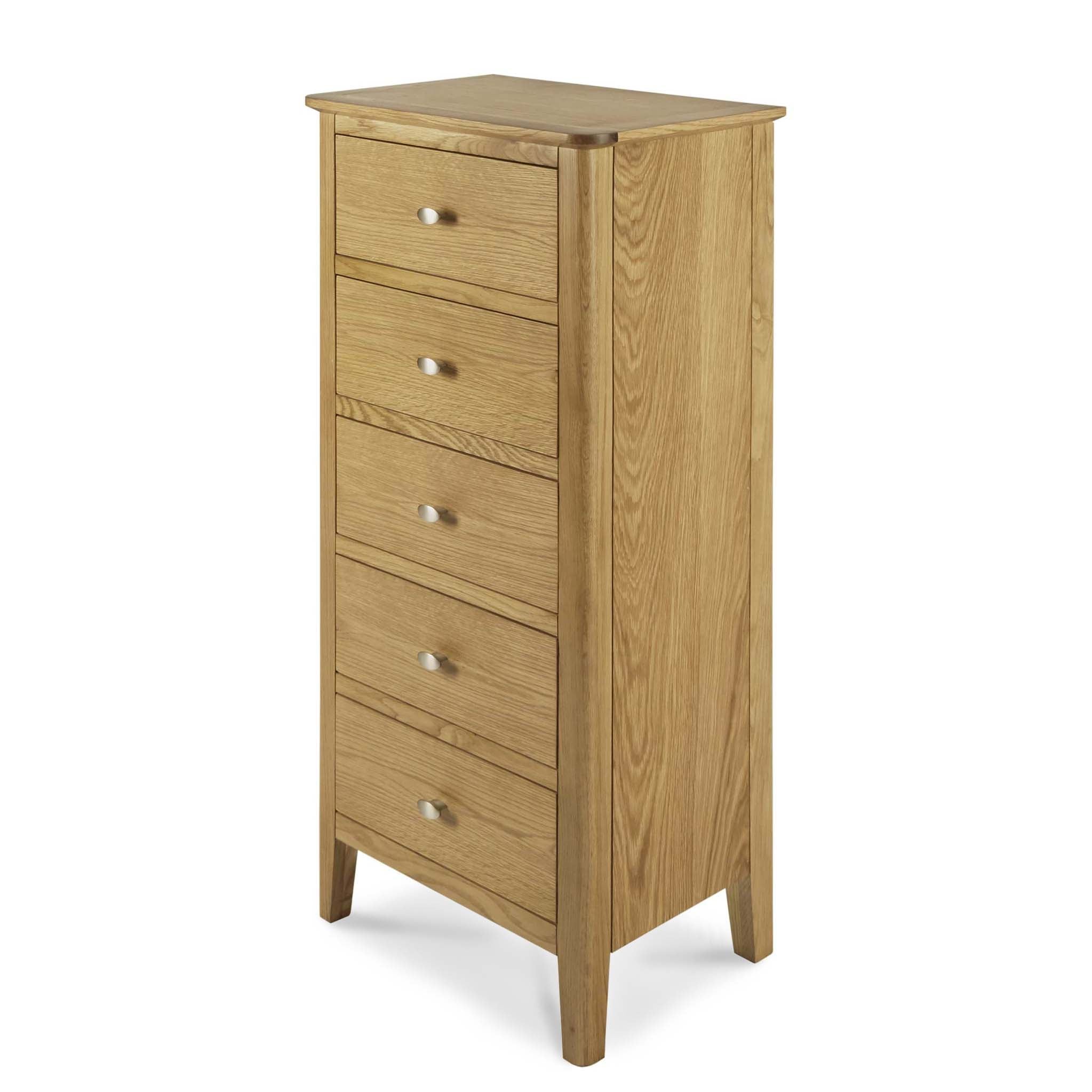Alba Oak 5 Drawer Tallboy