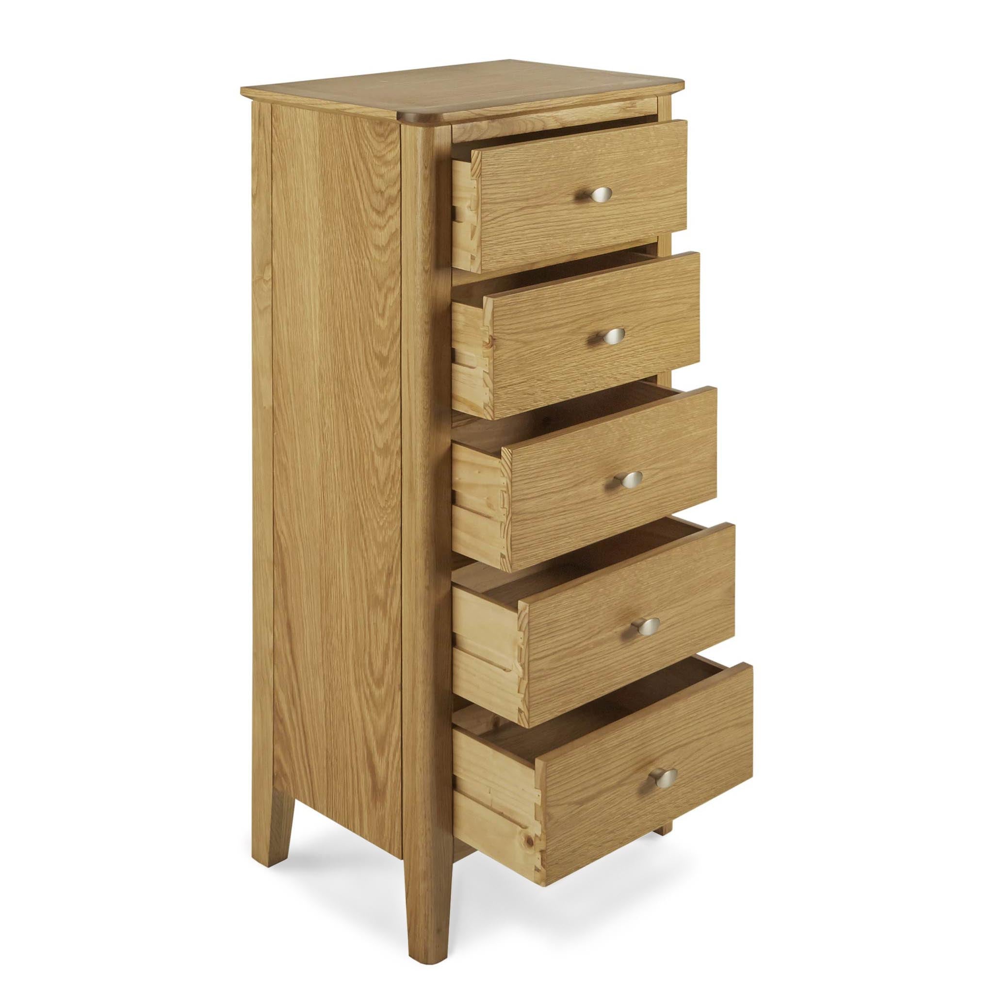 Alba Oak 5 Drawer Tallboy