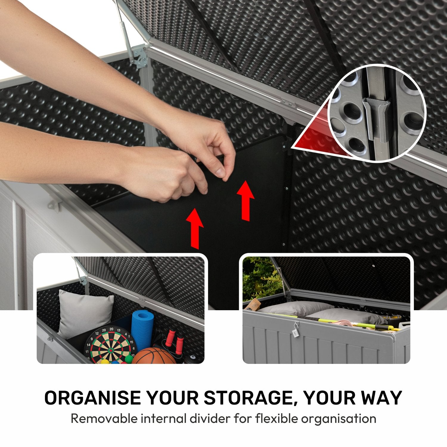 XXL Extra-Large Weatherproof Garden Storage Box Bench – Outdoor Plastic Shed for Cushions, Tools & Garden Storage