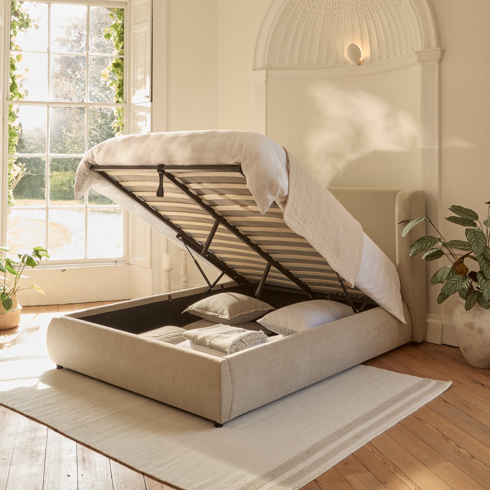 Hannah King Ottoman Bed - Mink Taupe