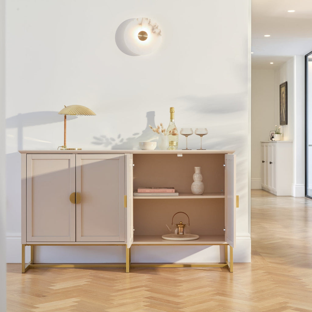 Ines 4 Door Large Sideboard - Taupe & Gold