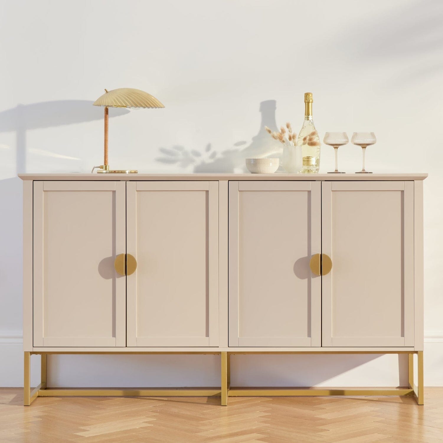 Ines 4 Door Large Sideboard - Taupe & Gold