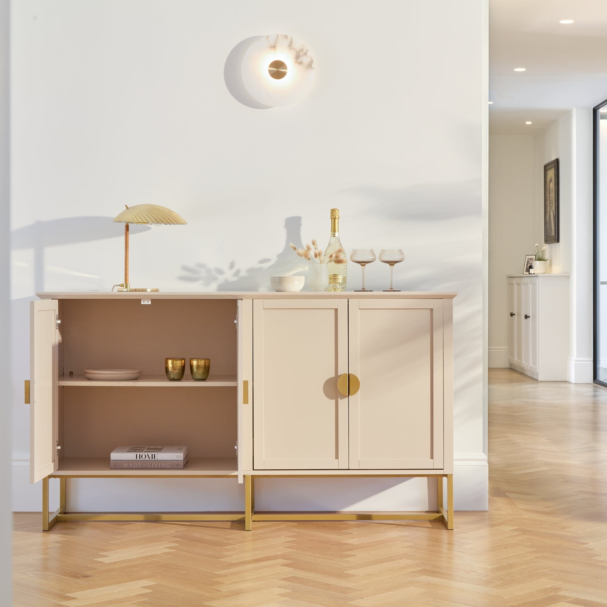 Ines 4 Door Large Sideboard - Taupe & Gold