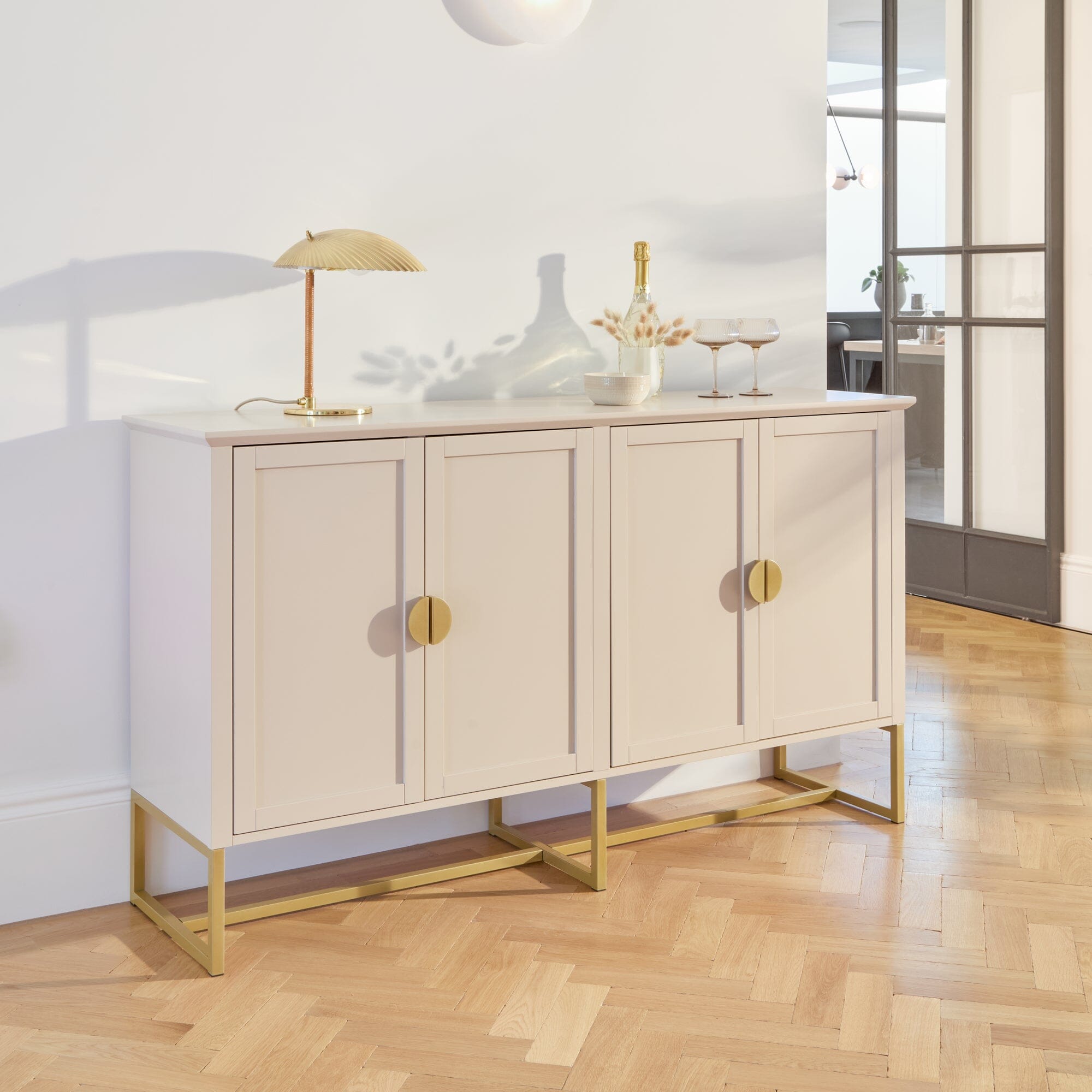 Ines 4 Door Large Sideboard - Taupe & Gold