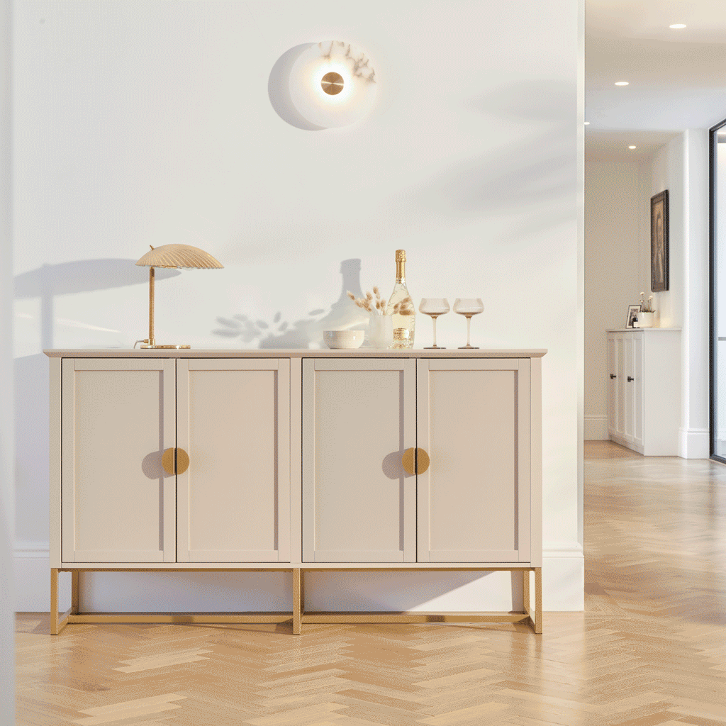Ines 4 Door Large Sideboard - Taupe & Gold