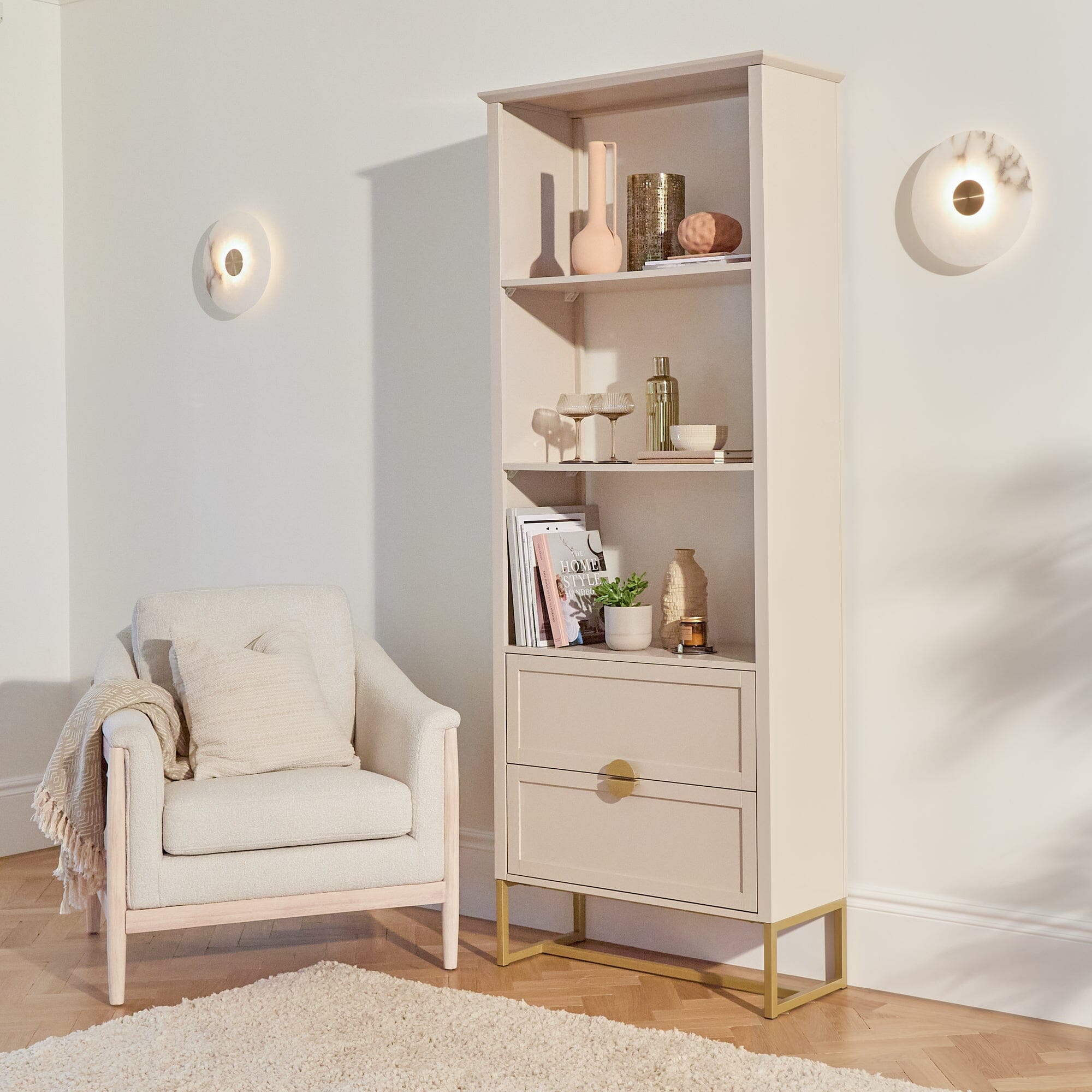Ines Taupe and Gold Tall Bookcase