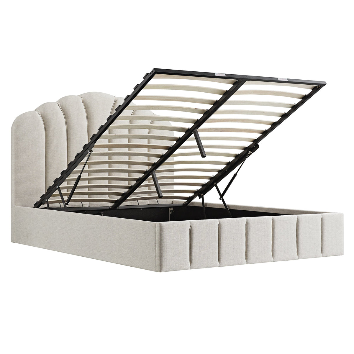 Hana Ottoman Storage Bed, Ivory Weave Fabric