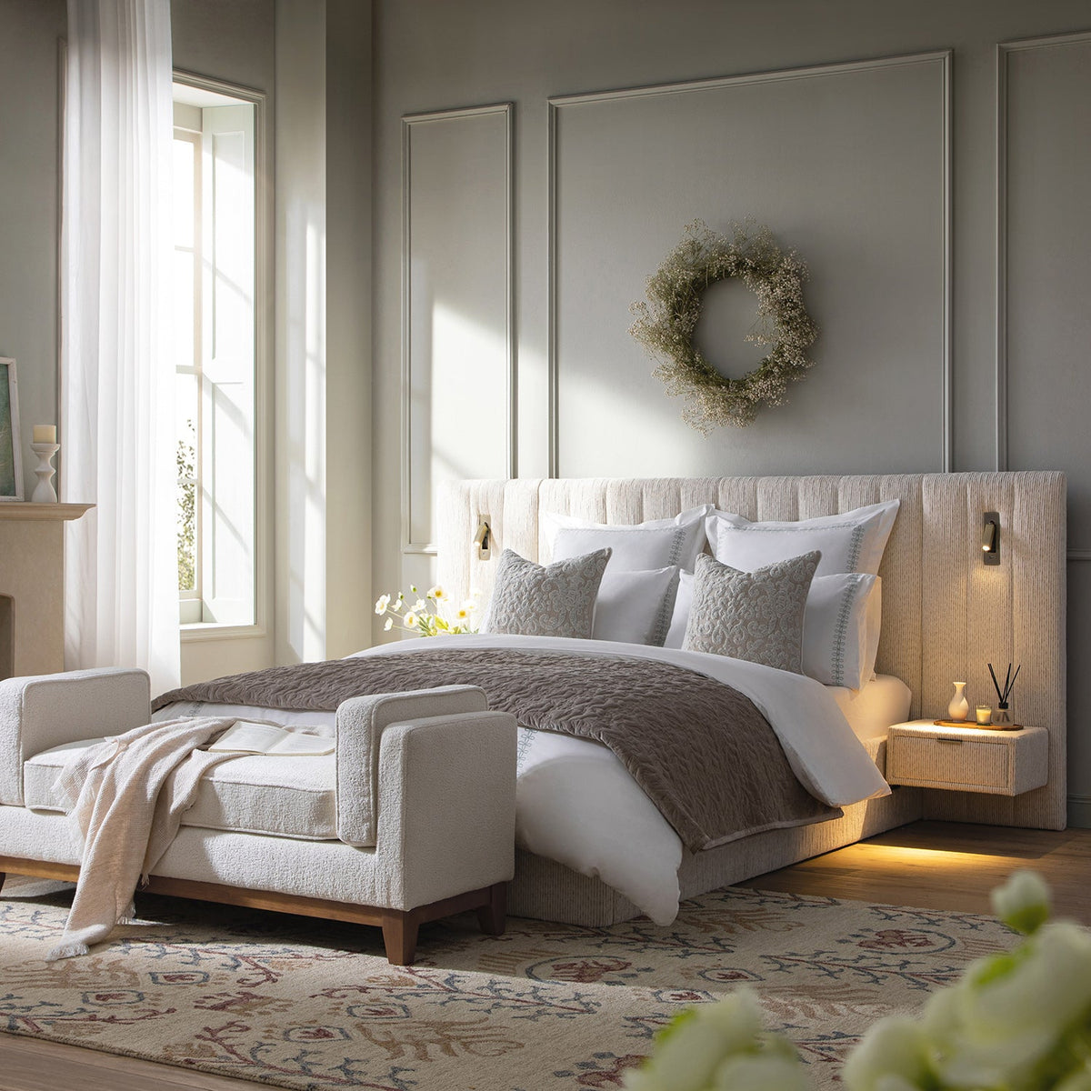 Tremezzo Oversized Ottoman Storage Bed, Beige Textured Fabric