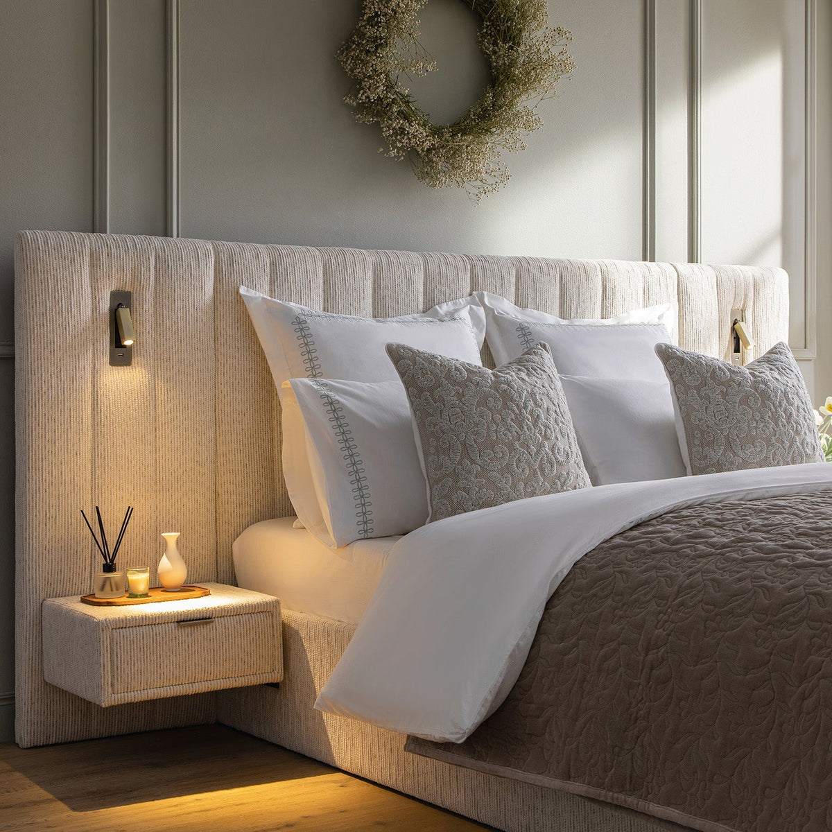 Tremezzo Oversized Ottoman Storage Bed, Beige Textured Fabric
