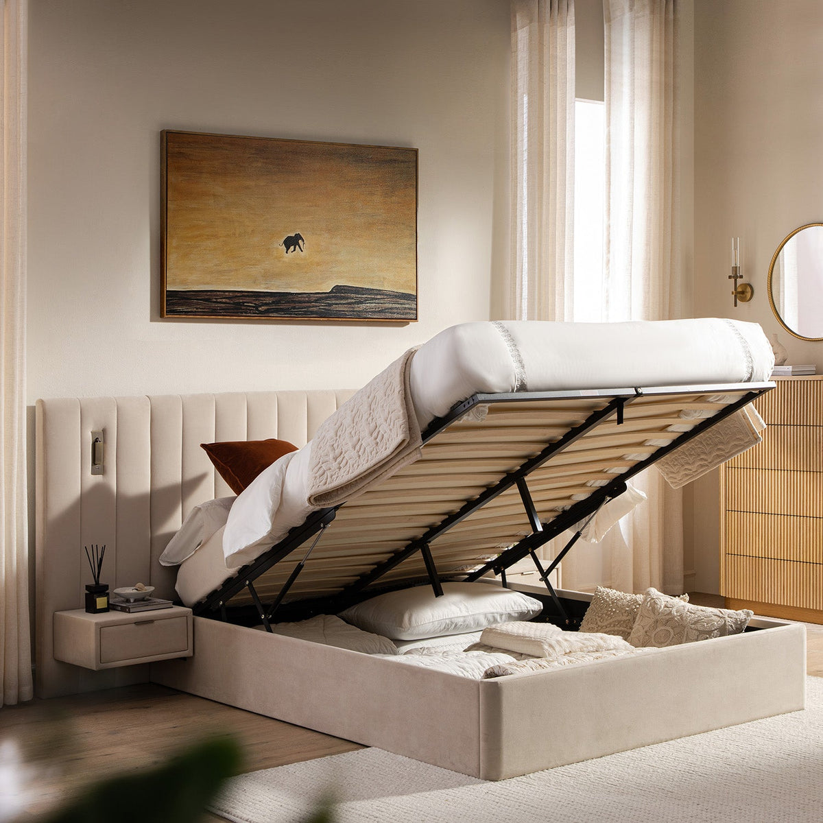 Tremezzo Oversized Ottoman Storage Bed, Champagne Velvet