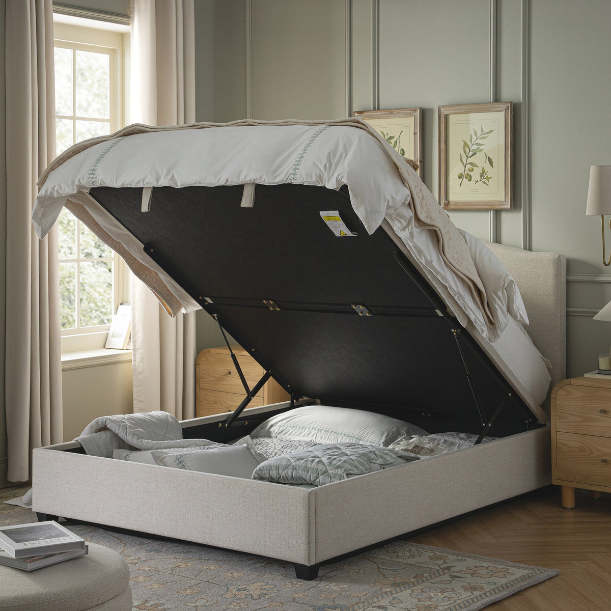 Chilworth Upholstered Ottoman Storage Bed, Ivory Weave Fabric