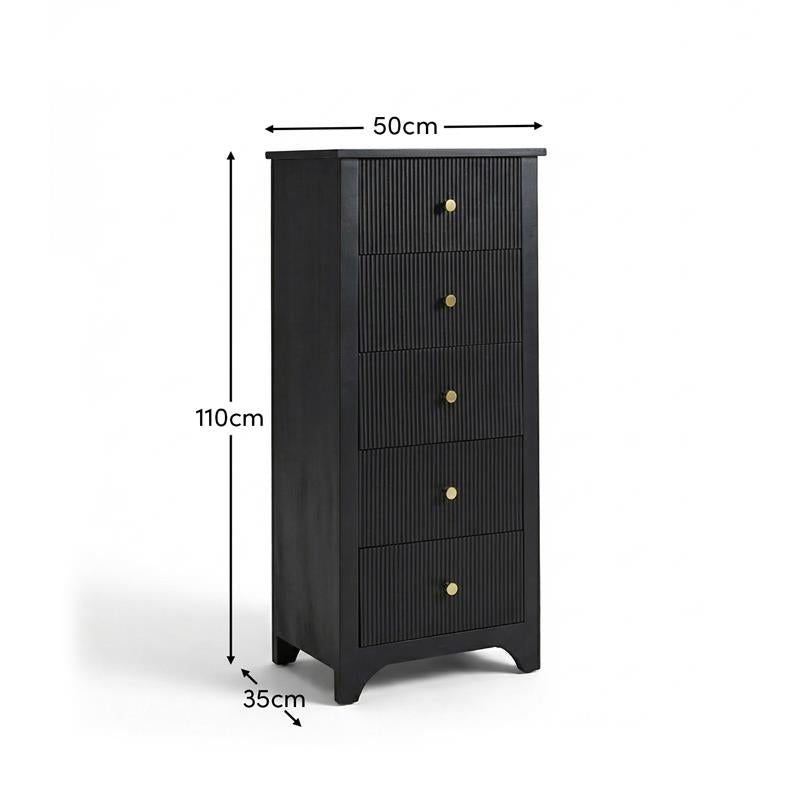 Jade 5 Drawer Tallboy - Jet Black