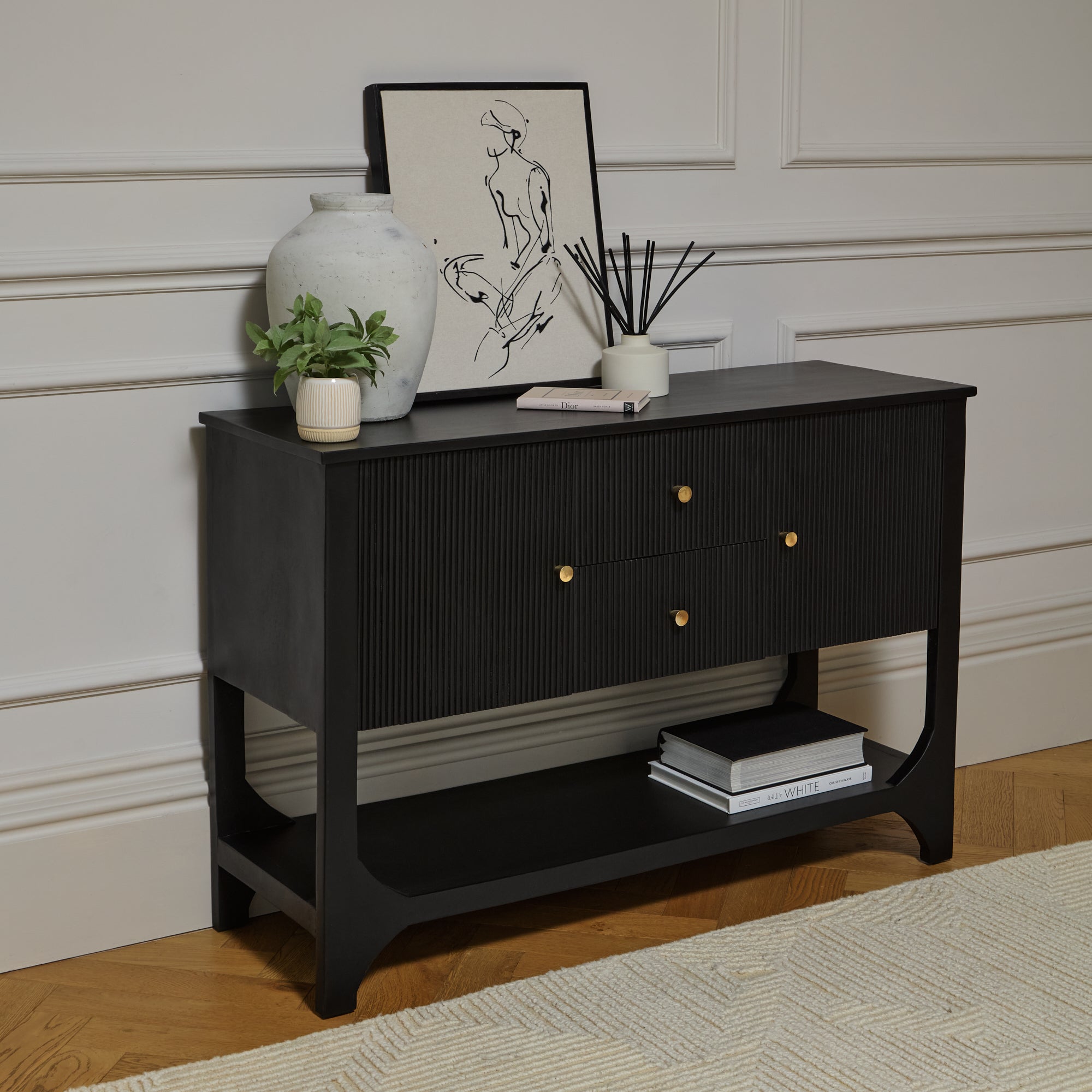 Jade 2 Door 2 Drawer Sideboard - Jet Black Mango Wood