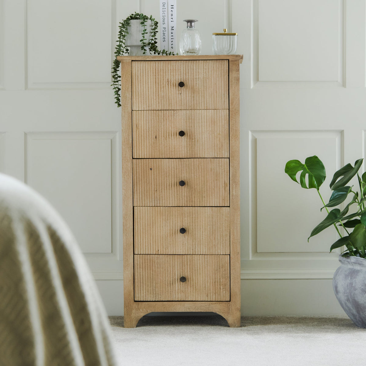 Jade 5 Drawer Tallboy - Chalked Mango Wood