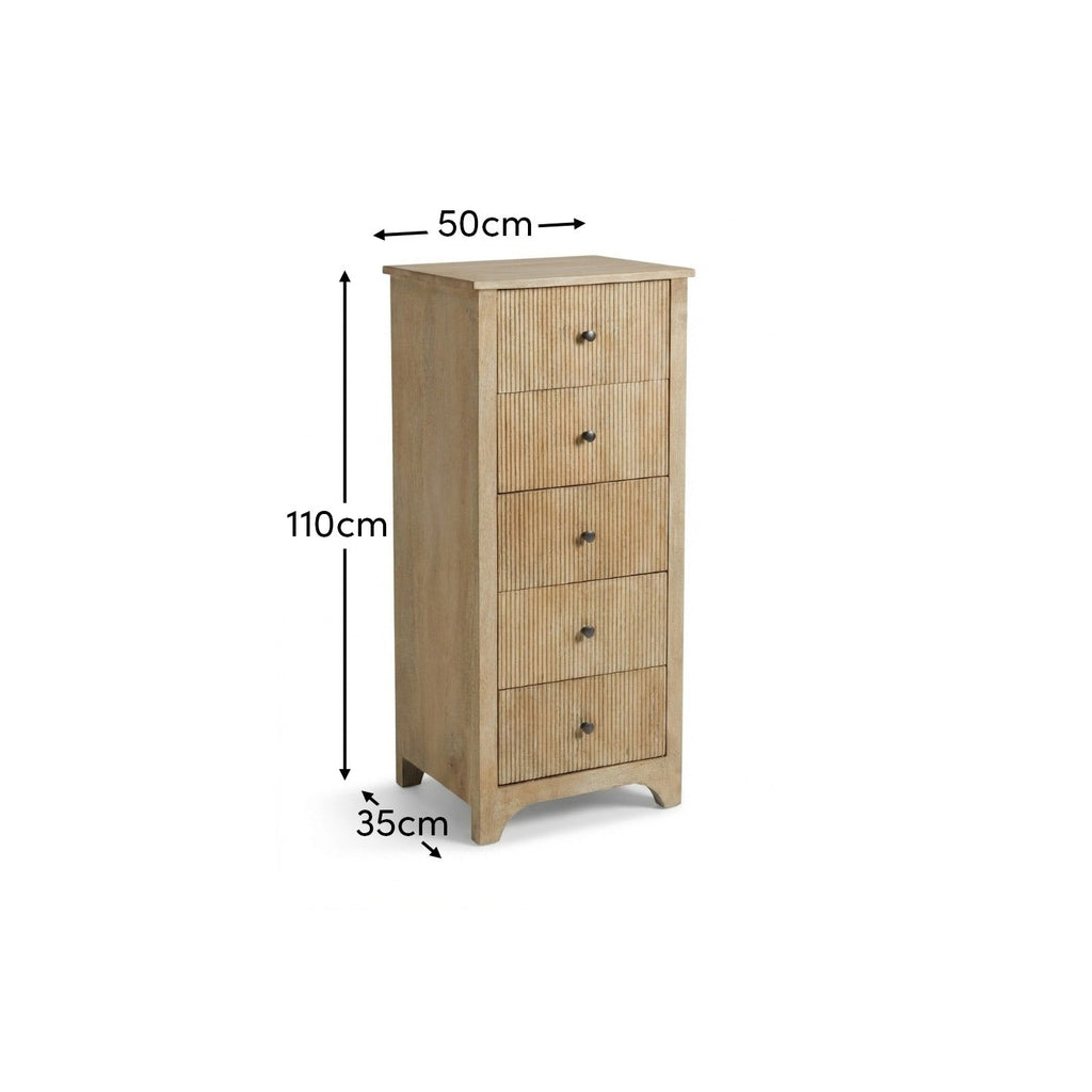 Jade 5 Drawer Tallboy - Chalked Mango Wood