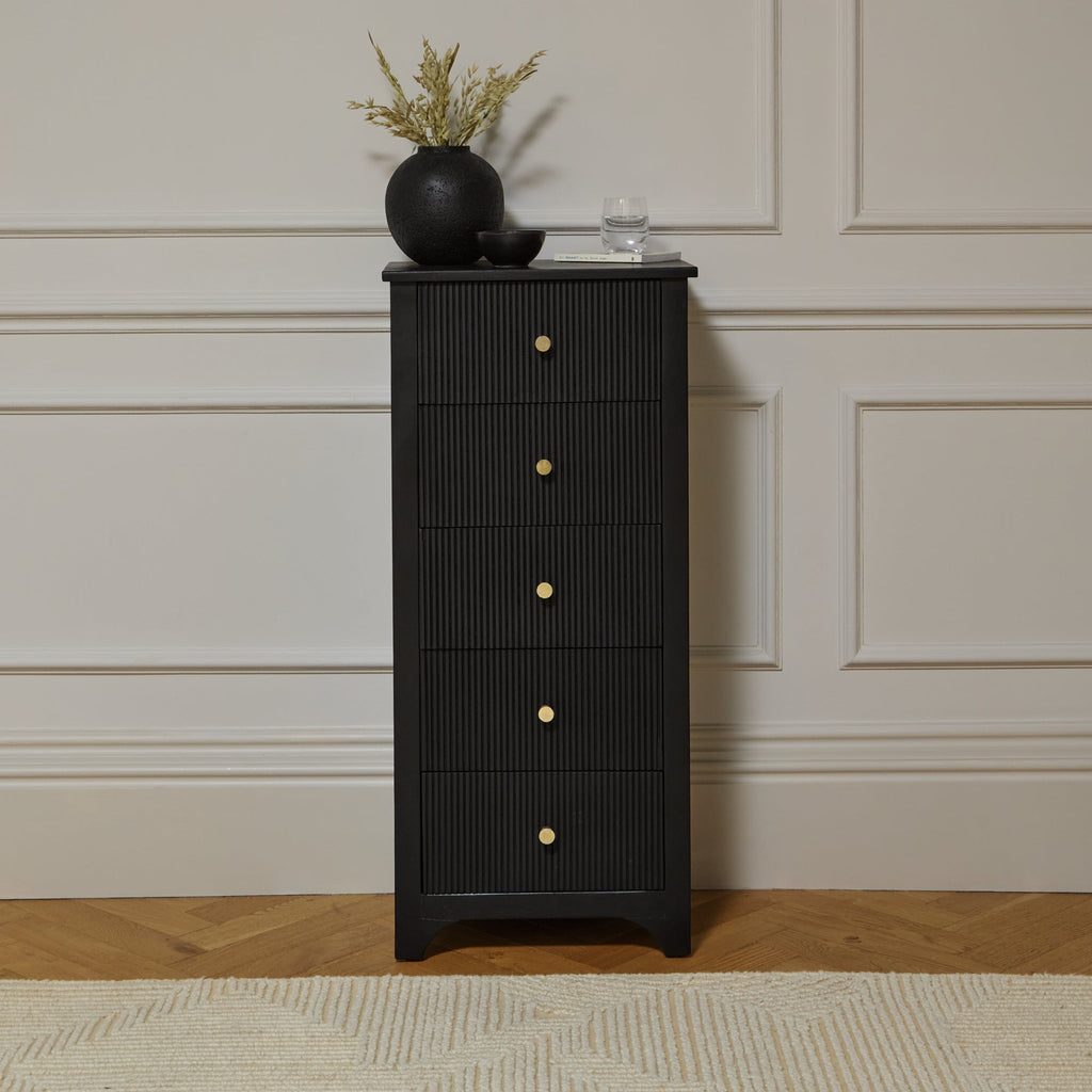 Jade 5 Drawer Tallboy - Jet Black