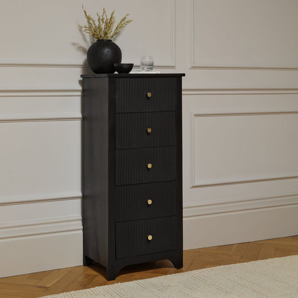 Jade 5 Drawer Tallboy - Jet Black