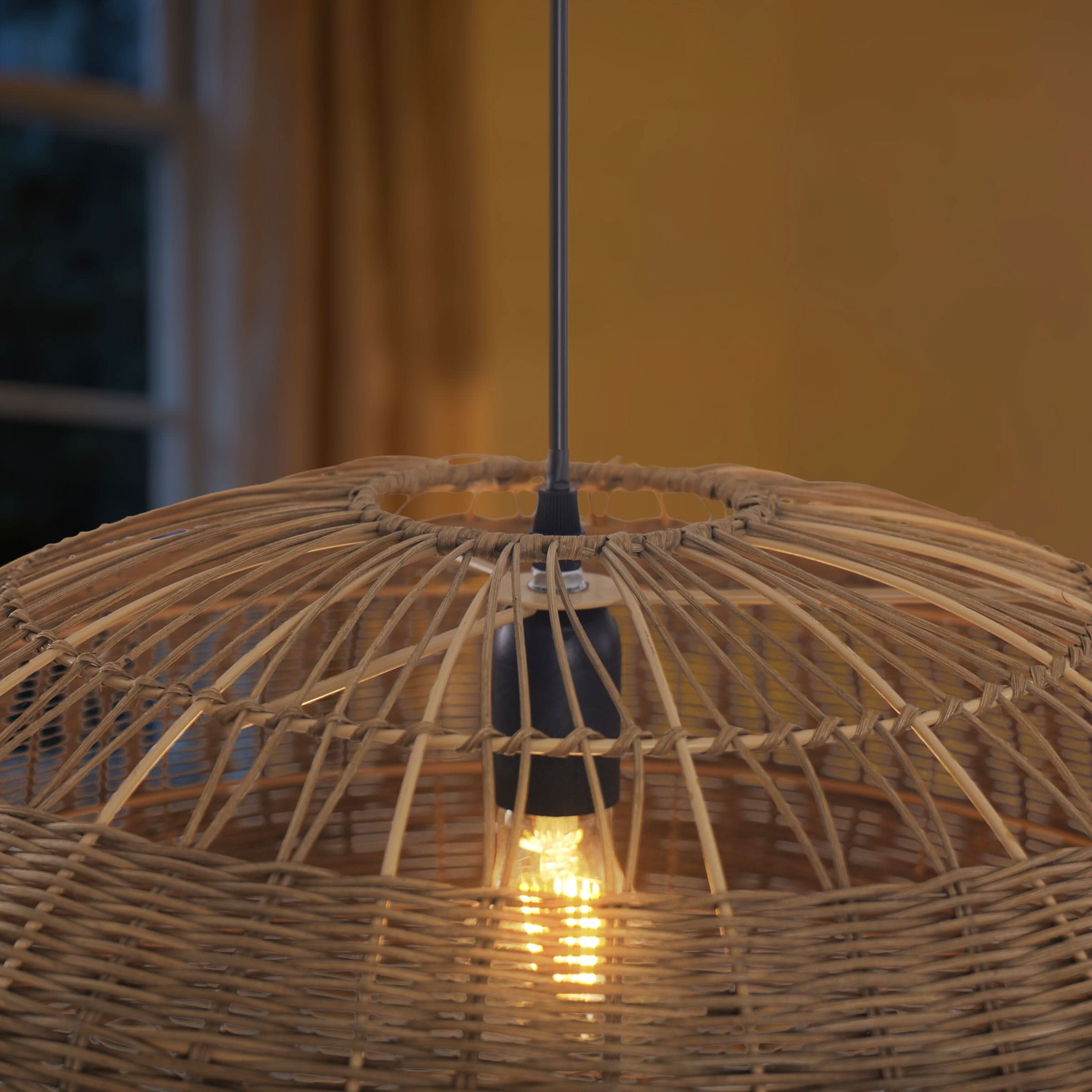 Lightsin Handcrafted Rattan Pendant Light in Flat Round Basket Shape