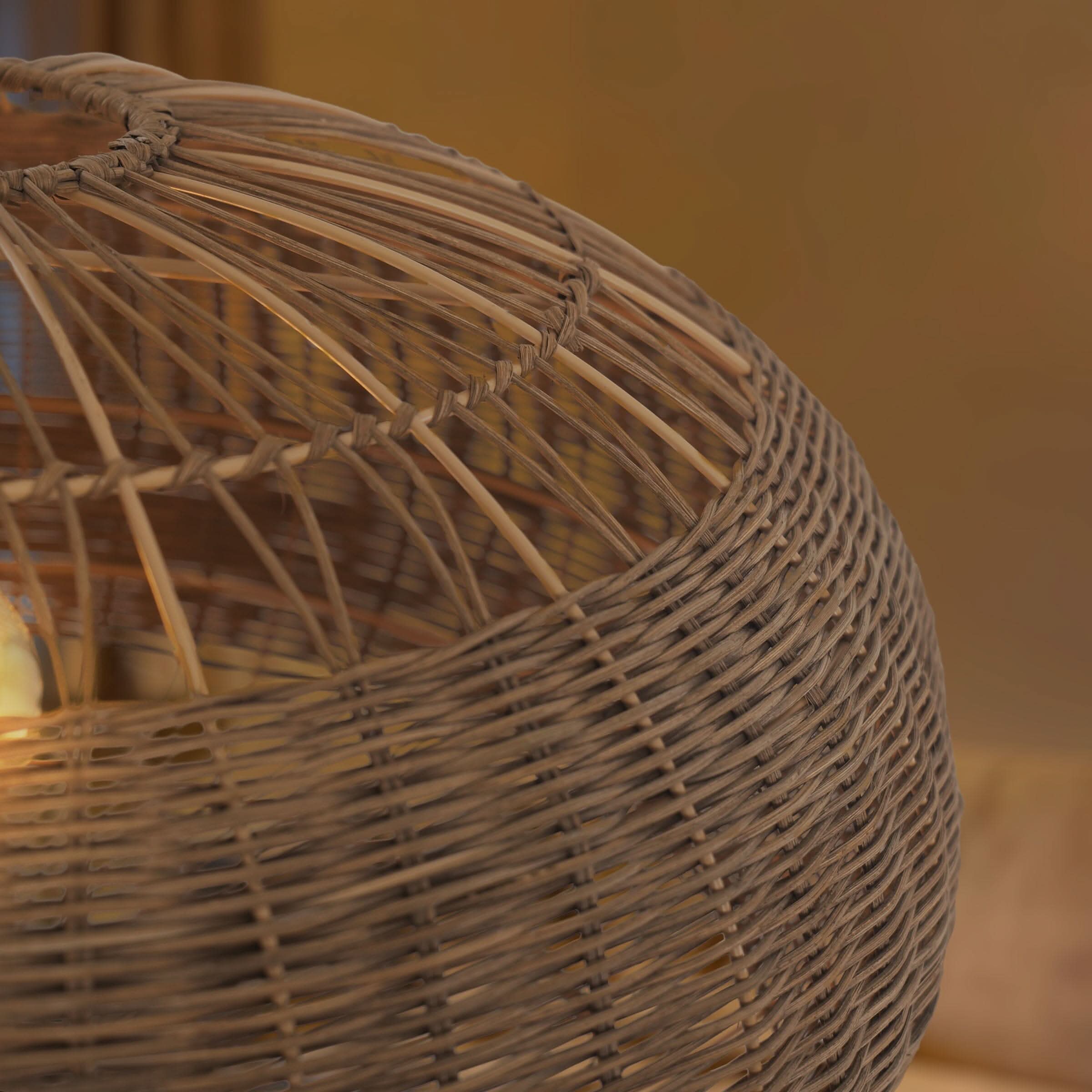 Lightsin Handcrafted Rattan Pendant Light in Flat Round Basket Shape
