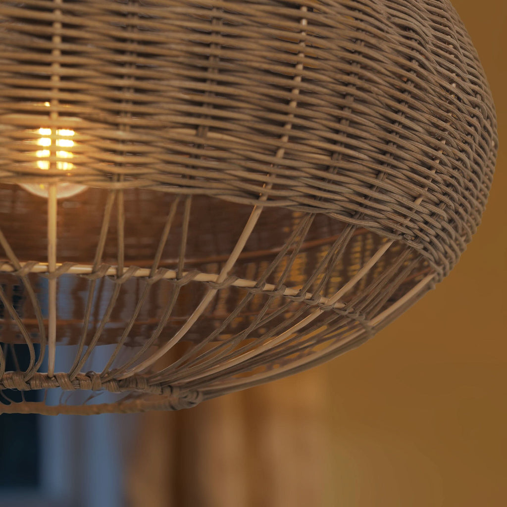 Lightsin Handcrafted Rattan Pendant Light in Flat Round Basket Shape