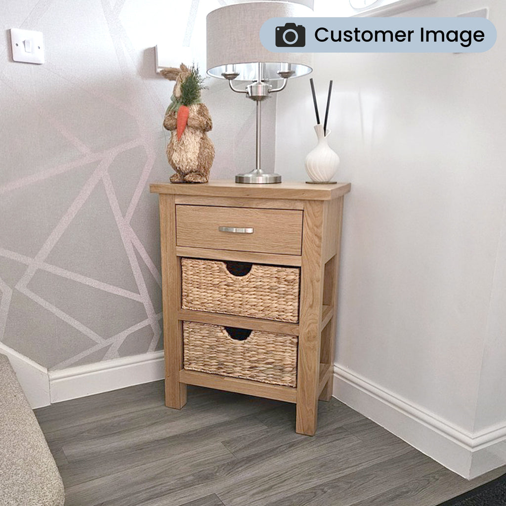 London Oak Telephone Table with Baskets