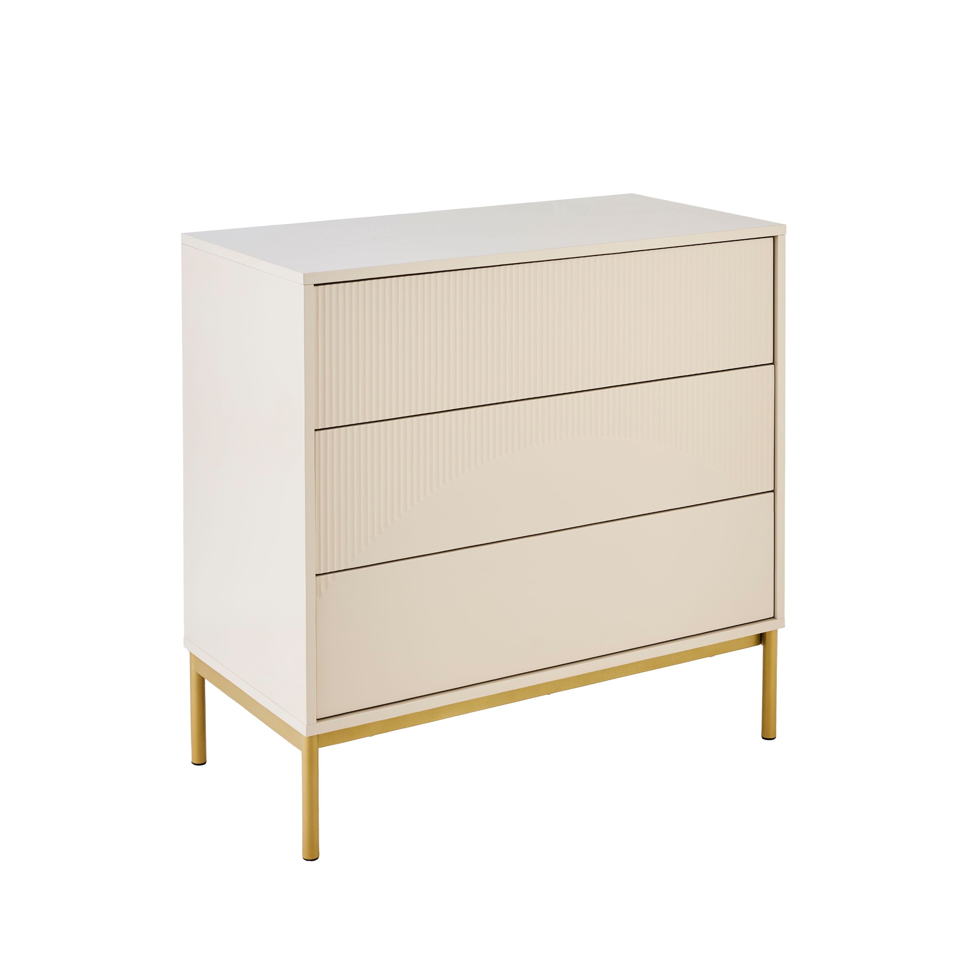 Luella 80cm 3 Drawer Fluted Chest of Drawers - Driftwood