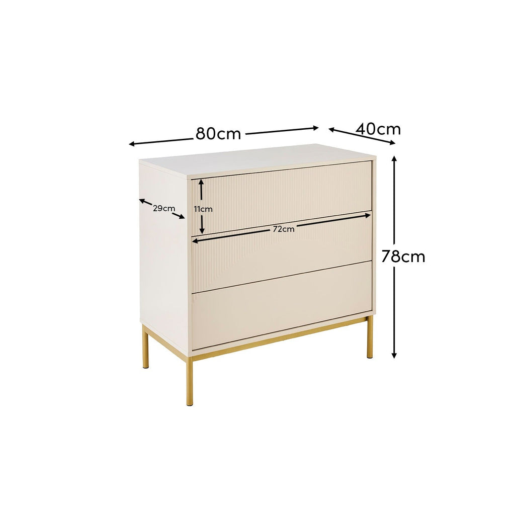 Luella 80cm 3 Drawer Fluted Chest of Drawers - Driftwood