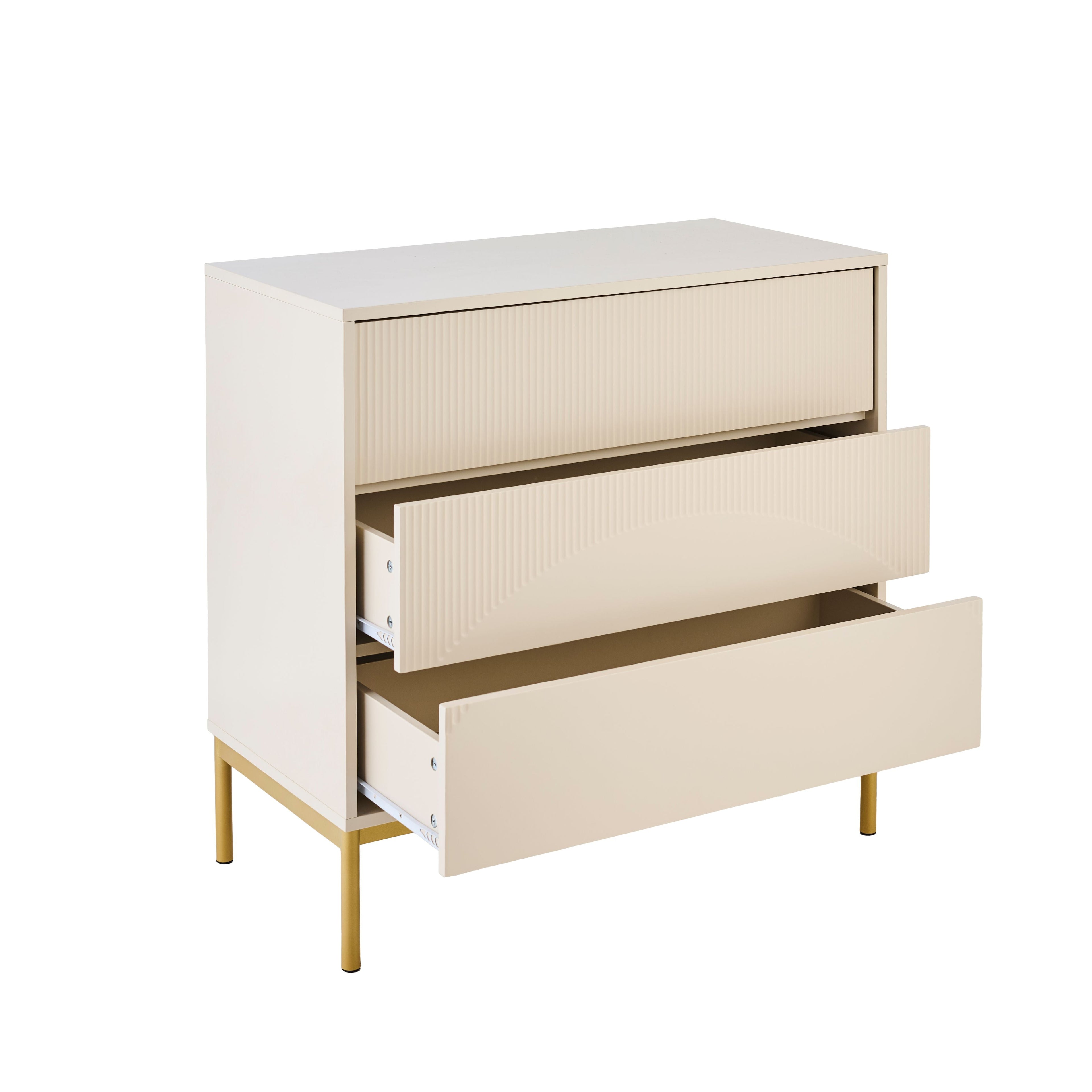 Luella 80cm 3 Drawer Fluted Chest of Drawers - Driftwood