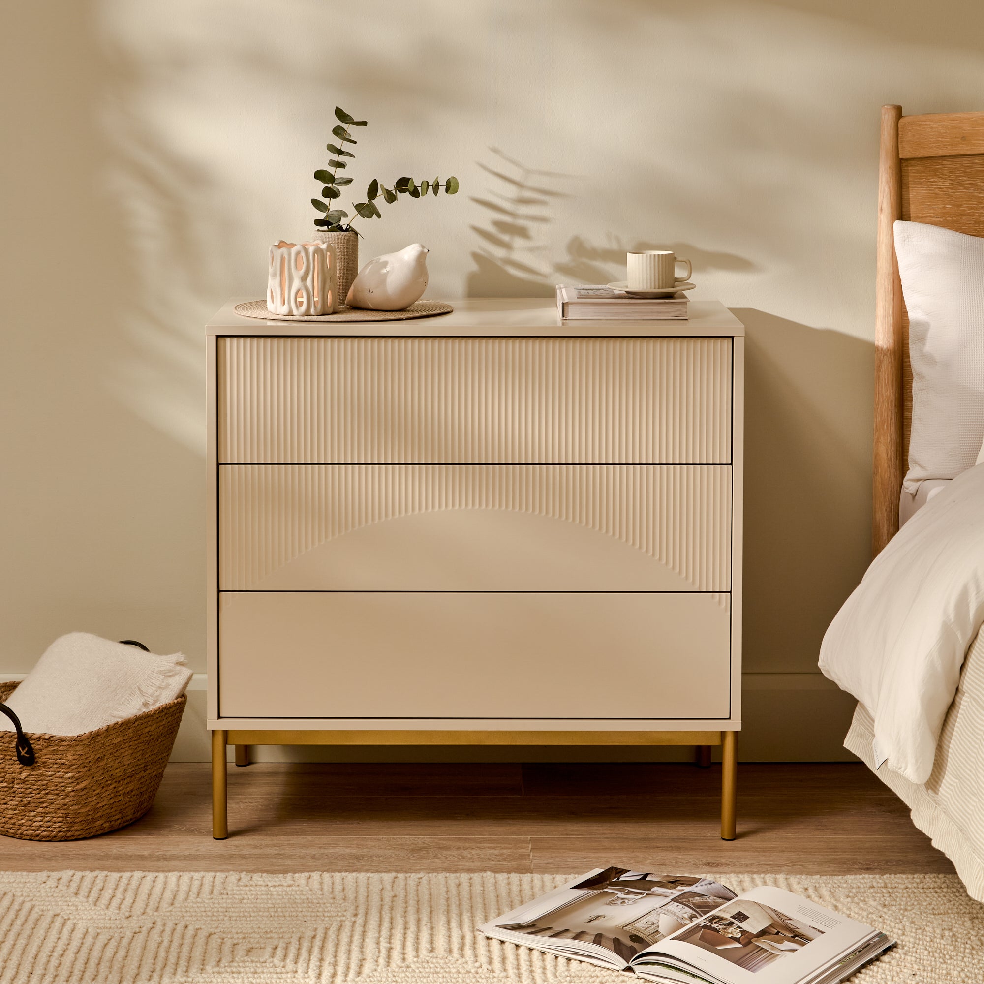 Luella 80cm 3 Drawer Fluted Chest of Drawers - Driftwood