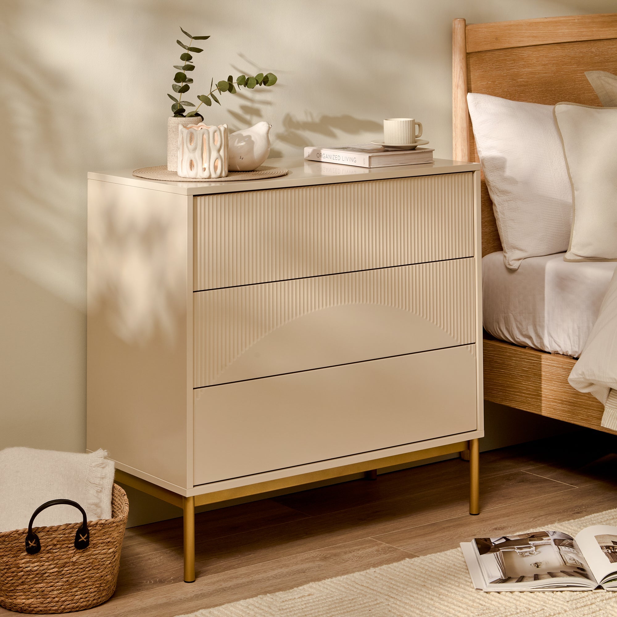 Luella 80cm 3 Drawer Fluted Chest of Drawers - Driftwood
