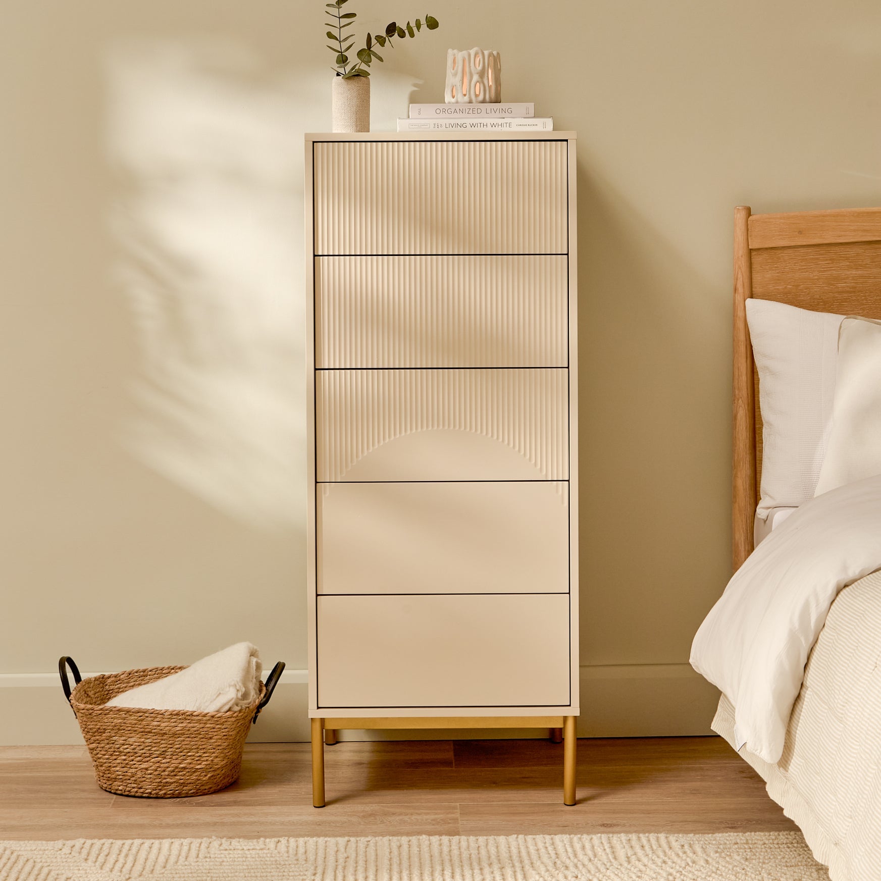 Luella 80cm 5 Drawer Fluted Tallboy - Driftwood