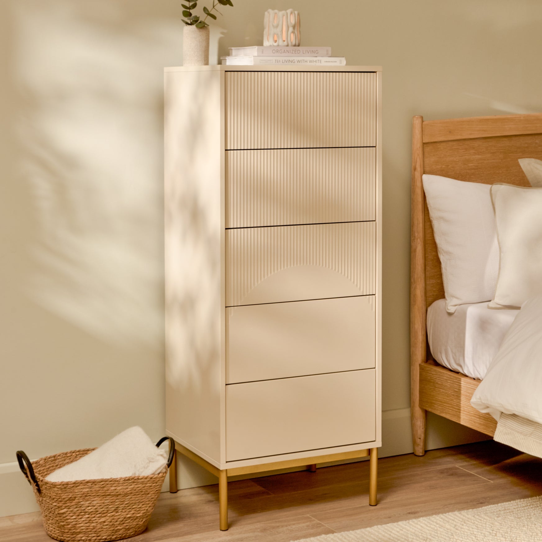 Luella 80cm 5 Drawer Fluted Tallboy - Driftwood