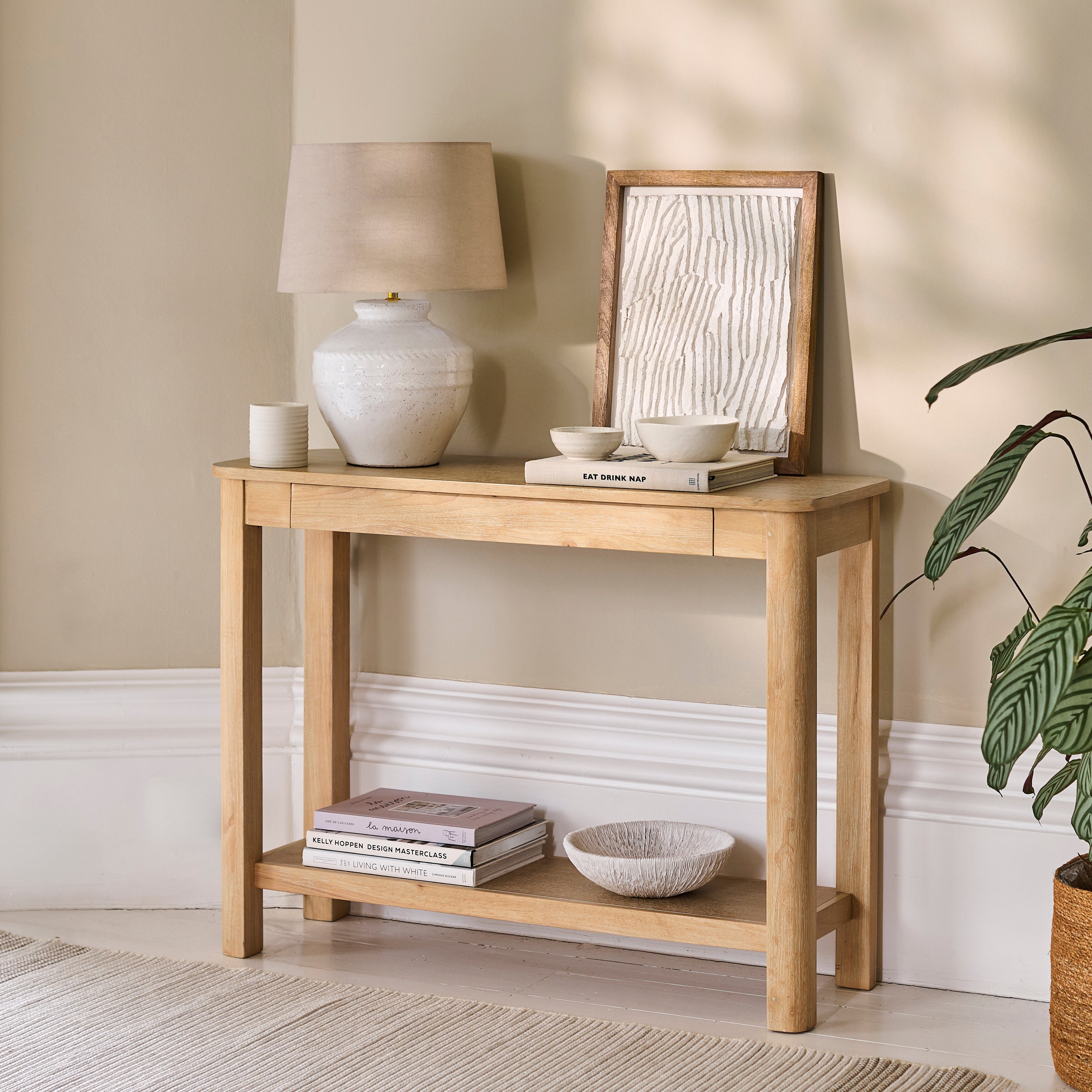 Noah Whitewash Oak 1 Drawer Console Table