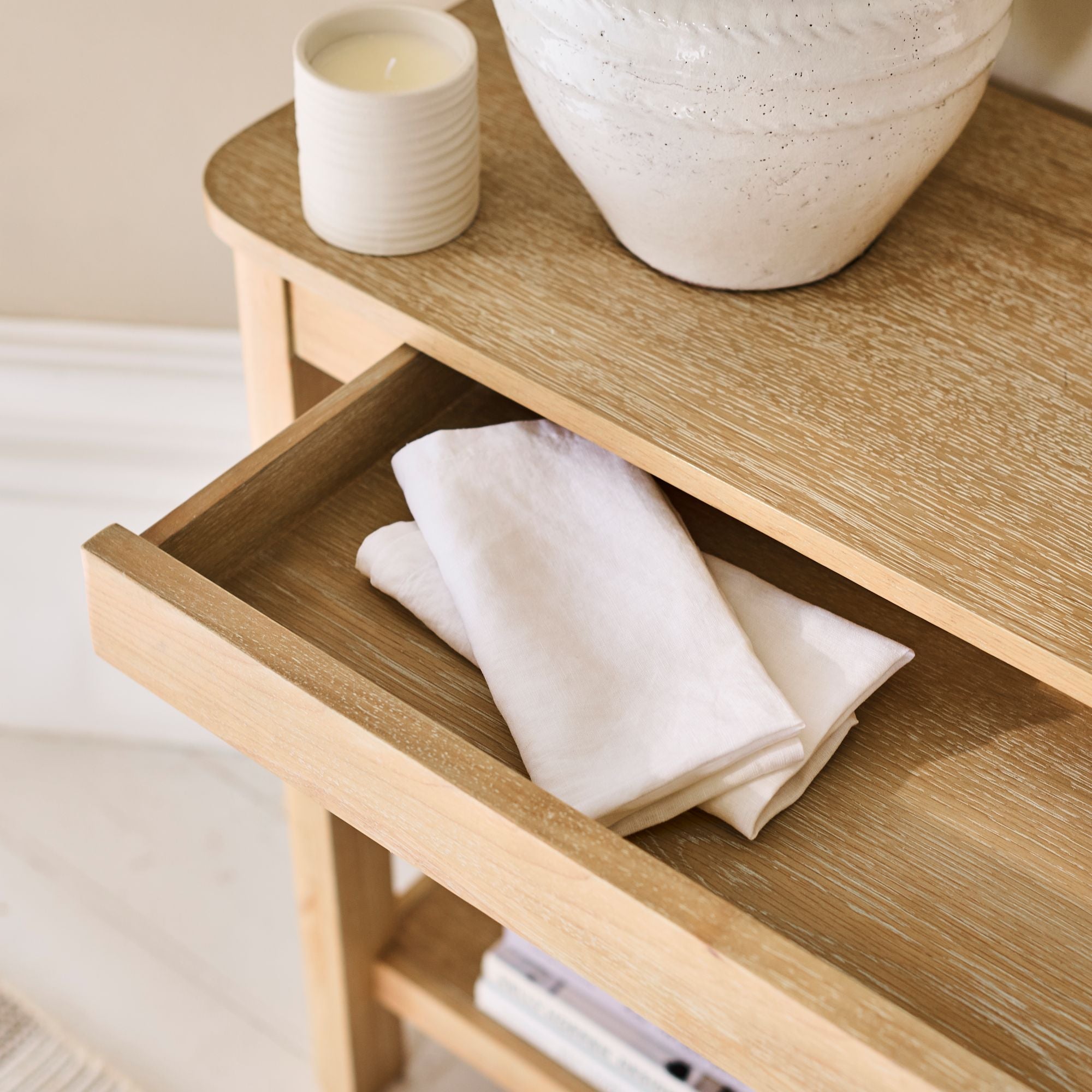 Noah Whitewash Oak 1 Drawer Console Table