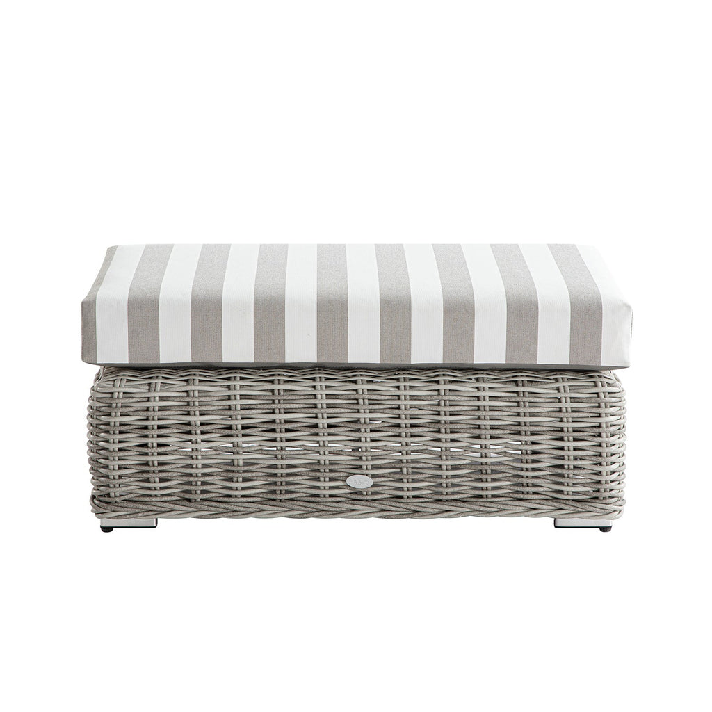 Bellagio Round Wicker Outdoor Bench, Light Grey with Taupe Stripes