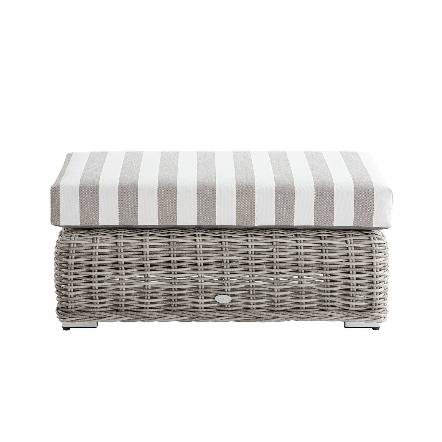 Bellagio Round Wicker Outdoor Bench, Light Grey with Taupe Stripes